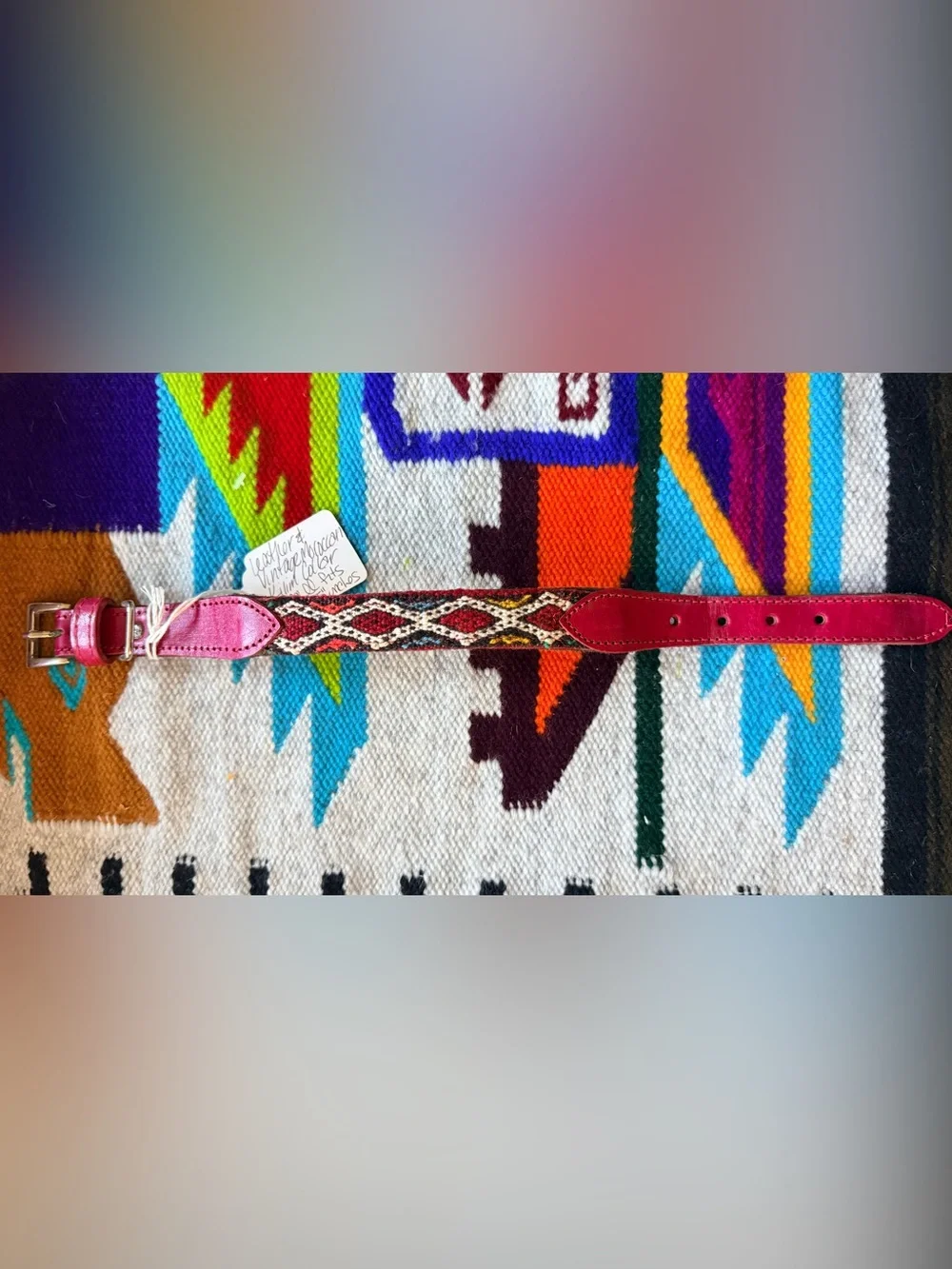 NWT FUCHSIA LEATHER KILIM DOG COLLARS, SMALL, 16”TOTAL LENGTH